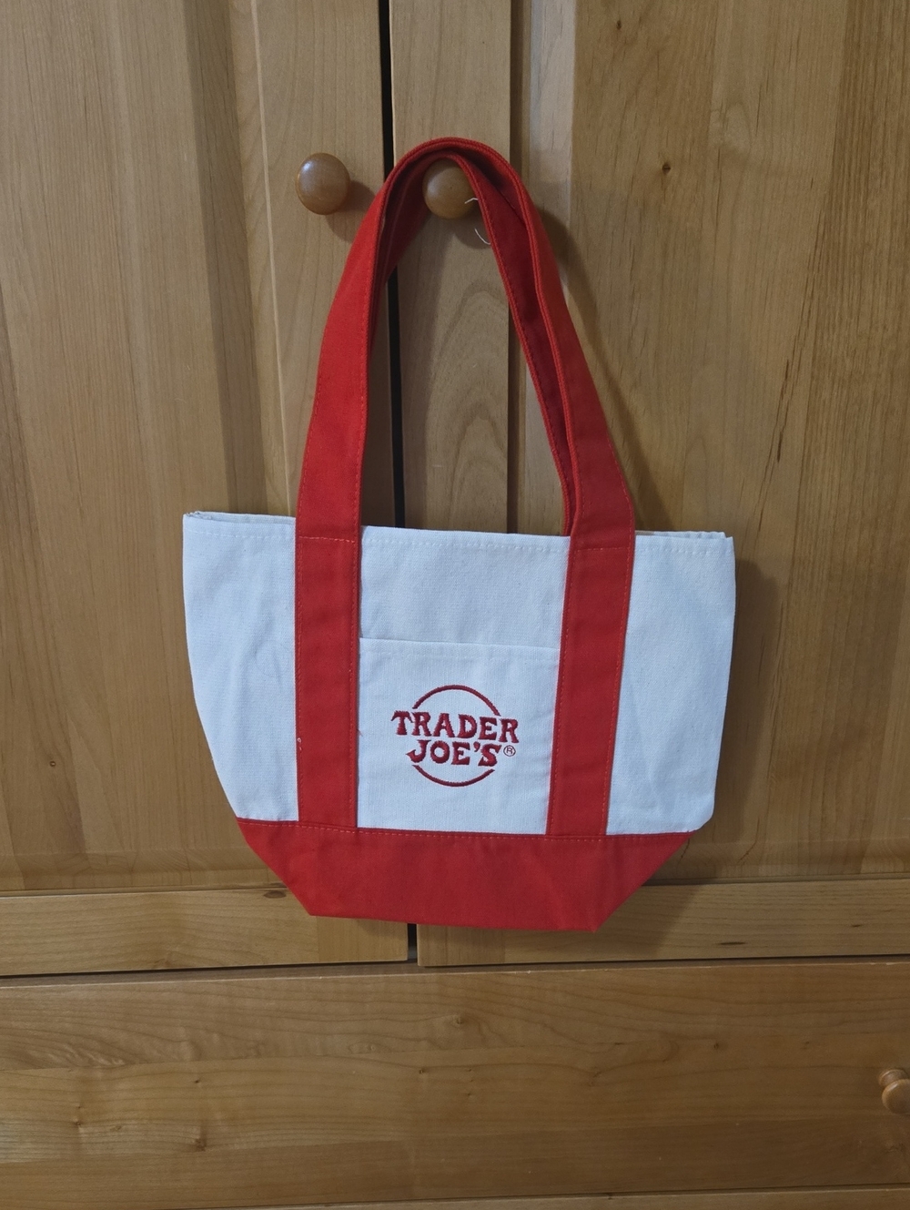 Trader Joe's Mini Red & White Canvas Tote Bag